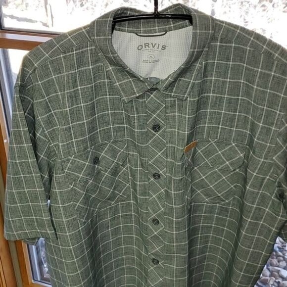 Orvis Classic Collection Logo Grey & White Short Sleeve Button Down Sz XL Shirt - Picture 3 of 12